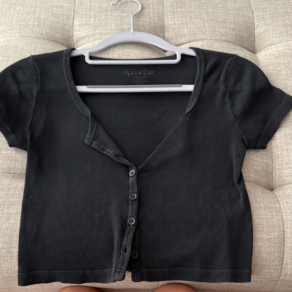 Brandy Melville Black Button-Down Crop Top